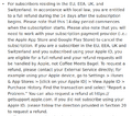 A screenshot of section 8 of the terms of service outlining the cancellation policy as it applies to customers in the EU or other specific regions